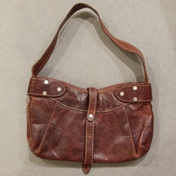 RUEHL Genuine Leather Brown Purse Handbag Shoulder Zip Button - Picture 3 of 8